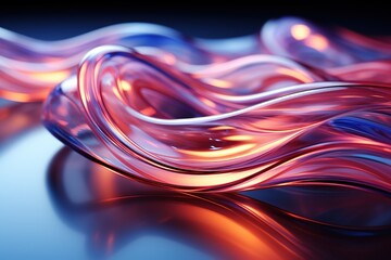 A colorful, glossy glass ribbon with a holographic, curved wave design that appears to be in motion. Design element is suitable for banners, backgrounds, and wallpapers. AI generated