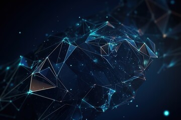 Fototapeta premium Abstract background, futuristic technology with polygonal shapes, particle grid, computerised geometric digital communication structure. AI generation