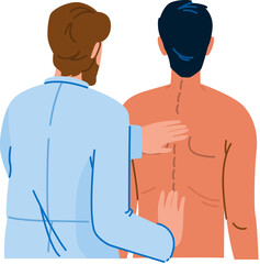 treatment chiropractors spinal health vector. doctor back, orthopedic scoliosis, massage physiotherapy treatment chiropractors spinal health character. people flat cartoon illustration