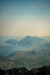 View from the height of the mountains to the valley and the sea