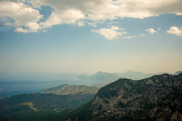 View from the height of the mountains to the valley and the sea