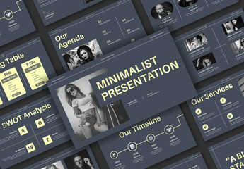 Minimalist Dark Creative Business Presentation Layout with Pastel Yellow & Space Accents