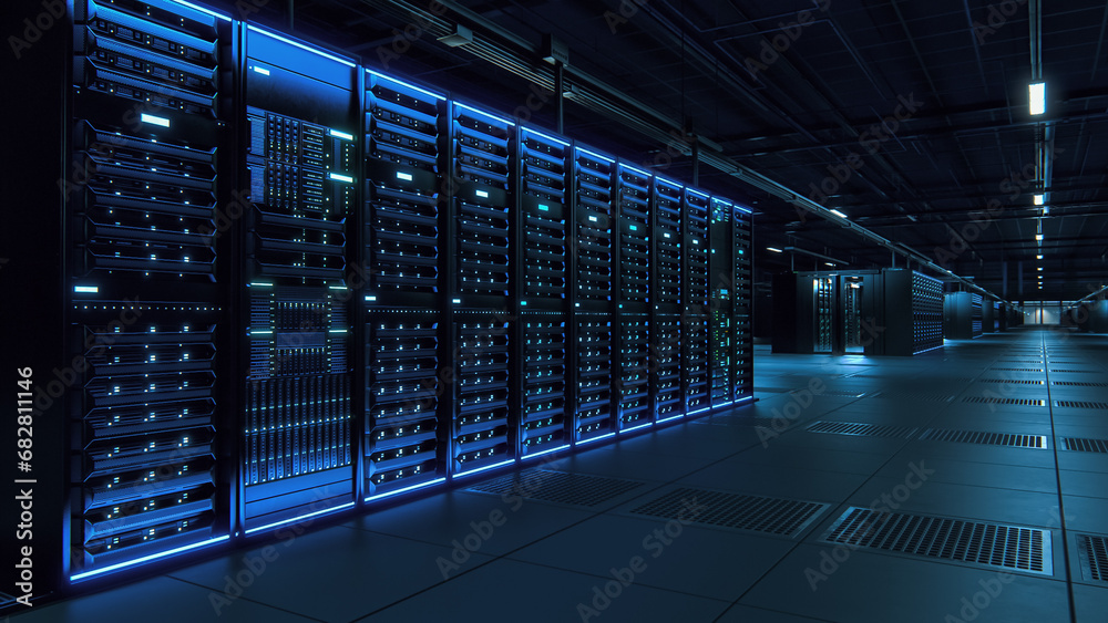 Leinwandbilder modern data technology center server racks working in dark facility. concept of internet of things, 