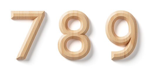 Letters and digits made of wood. 3d illustration of wooden alphabet isolated on white background