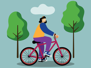 Dynamic flat cycling person illustration, capturing motion and sporty essence. Ideal for active lifestyle designs, banners, and fitness-themed visuals.