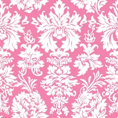 Tuinposter Elegant Damask Whispers: Seamless Antique Pink Wallpaper © Kristian