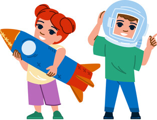 astronaut kids astronomy vector. planet technology, child rocket, cosmos spaceship astronaut kids astronomy character. people flat cartoon illustration