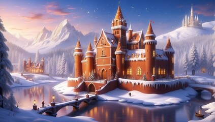 Winter's Sweetest Keep: The Gingerbread Fortress - obrazy, fototapety, plakaty