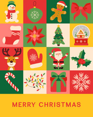 Fototapeta na wymiar Greeting card of Merry Christmas. Set of christmas elements