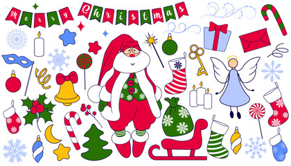 Fototapeta premium Christmas set for children. Santa Claus and gifts, candy, sweets and candies.set of Christmas elements