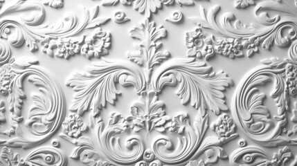 White Damask pattern. Carving floral pattern. Classic elegance of Damask backgrounds