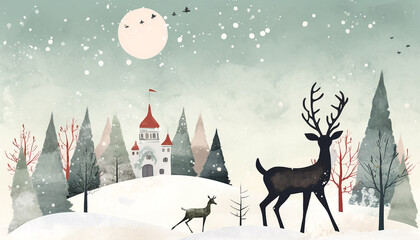 Naklejka premium Christmas greeting card. Merry Christmas. Deer