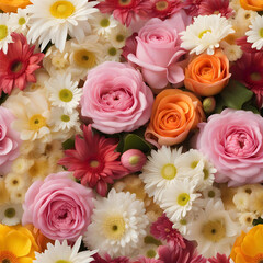 Group of fresh rose chrysanthemum daisy jasmine gerbera carnation poppy tulip lily and lotus flowers