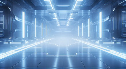 Futuristic corridor with glowing lights