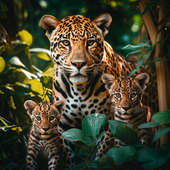 jaguar family, outdoor, bright, daylight,