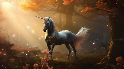 Majestic Unicorn posing in an enchanted forest