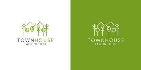 Town house minimalist logo design with tree - obrazy, fototapety, plakaty