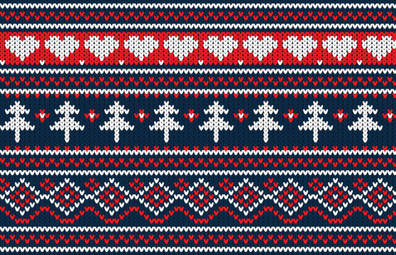 Christmas sweater pattern design. Seamless knitted Christmas background. Scandinavian jumper vector illustration.