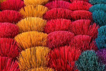 Thuy Xuan village makes aromatic incense sticks. Incense for praying Buddha or Hindu gods to show...