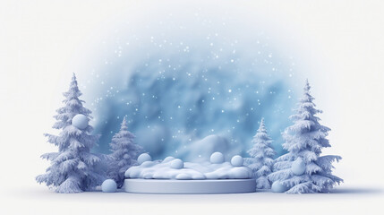 christmas winter landscape with snow drifts and snowy forest scene
