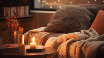 Cozy Living Room with Warm Lighting