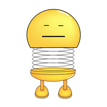 Vector illustration of spiral emoticon with body and legs. Cartoon upset spiral Emoji. Cute emoticon, child icon.