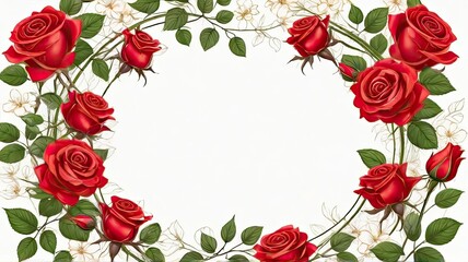 Roses in a frame with empty space for text, ideal for invitation, gift and greeting card, Valentine's day and Women's Day