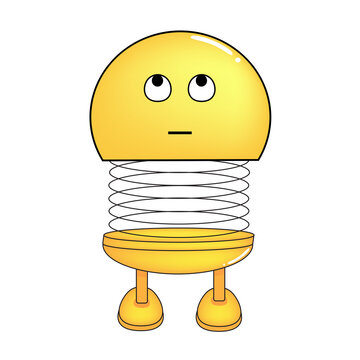 Vector illustration of spiral emoticon with body and legs. Cartoon spiral Emoji looking up. Cute emoticon, child icon.