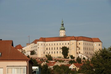 Mikulov Castle, view from the west from the bridge over 28. rijna street. Mikulov Chateau is located in the South Moravian Region in the district of Breclav. High quality photo