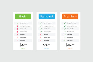 pricing comparison table template basic standard premium. clean simple template for website