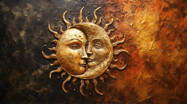 Textura M&iacute;stica da Parede Sol e Lua Tons Terra, Cobre e Gol