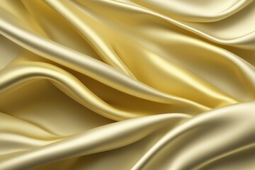 Beautiful silk flowing swirl of pastel gentle calming yellow gold and light ivory cloth background. Mock up template for product presentation. 3D rendering. copy text space