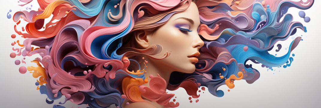 A women with colorful hair wide banner illustration hair saloon 
