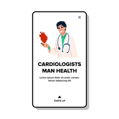 cardiologist cardiologists man health vector. stethoscope care, clinic medicine, test care cardiologist cardiologists man health web flat cartoon illustration
