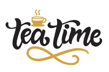 Tea Time Inscription Logo. Hand Written Lettering
