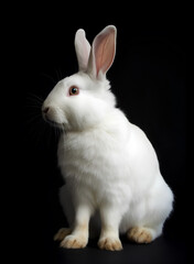 Portrait of cute white rabbit on a black background