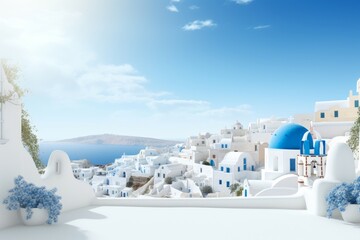 Naklejka premium Relaxing Greece day vacation background. Panoramic beauty. Generate Ai