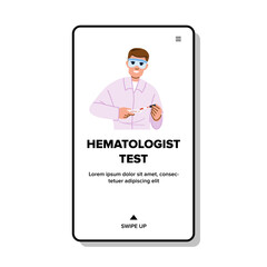research hematologist test vector. blood biology, doctor dna, health lab research hematologist test web flat cartoon illustration