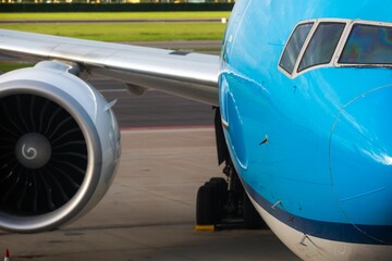 Fototapeta na wymiar A close-up photograph of a commercial wide-body jetliner
