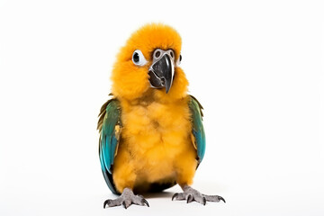 a yellow and blue bird with a big beak