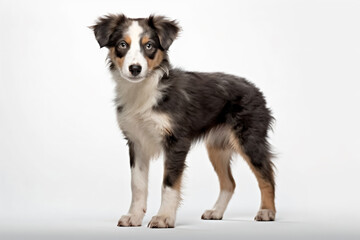 a dog standing on a white surface with a white background