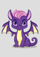 unique purple baby dragon vector art illustration.