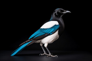 Fototapeta premium a black and white bird with blue feathers
