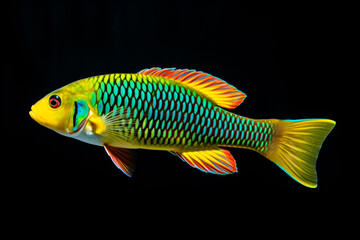 a fish with a bright green and yellow body