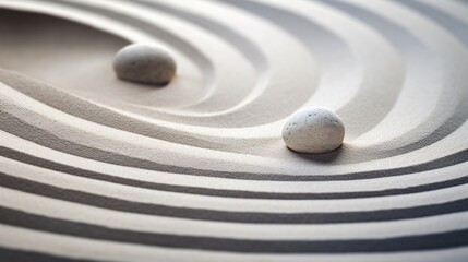 Naklejka premium Generative AI, Zen garden with sand and stones, hypnotic simple illustration, calm relax and meditation concept 
