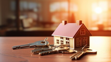 Key with a house shape keychain real estate home owner or home loan concept image ai genarative