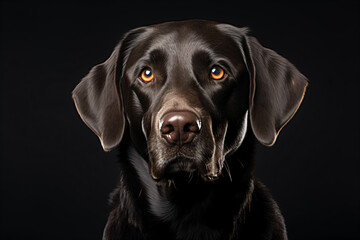 Fototapeta premium a black dog with orange eyes is looking at the camera