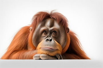 a monkey with a long red hair and a big face