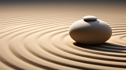 Generative AI, Zen garden with sand and stones, hypnotic simple illustration, calm relax and meditation concept	
