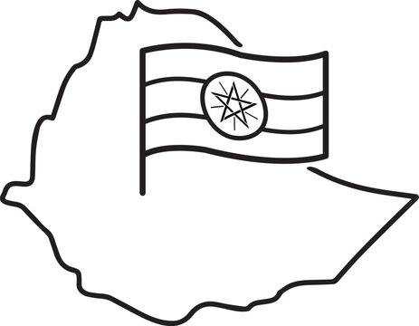 recommend clip art: Ethiopia map with flag - vector icon - line illustration